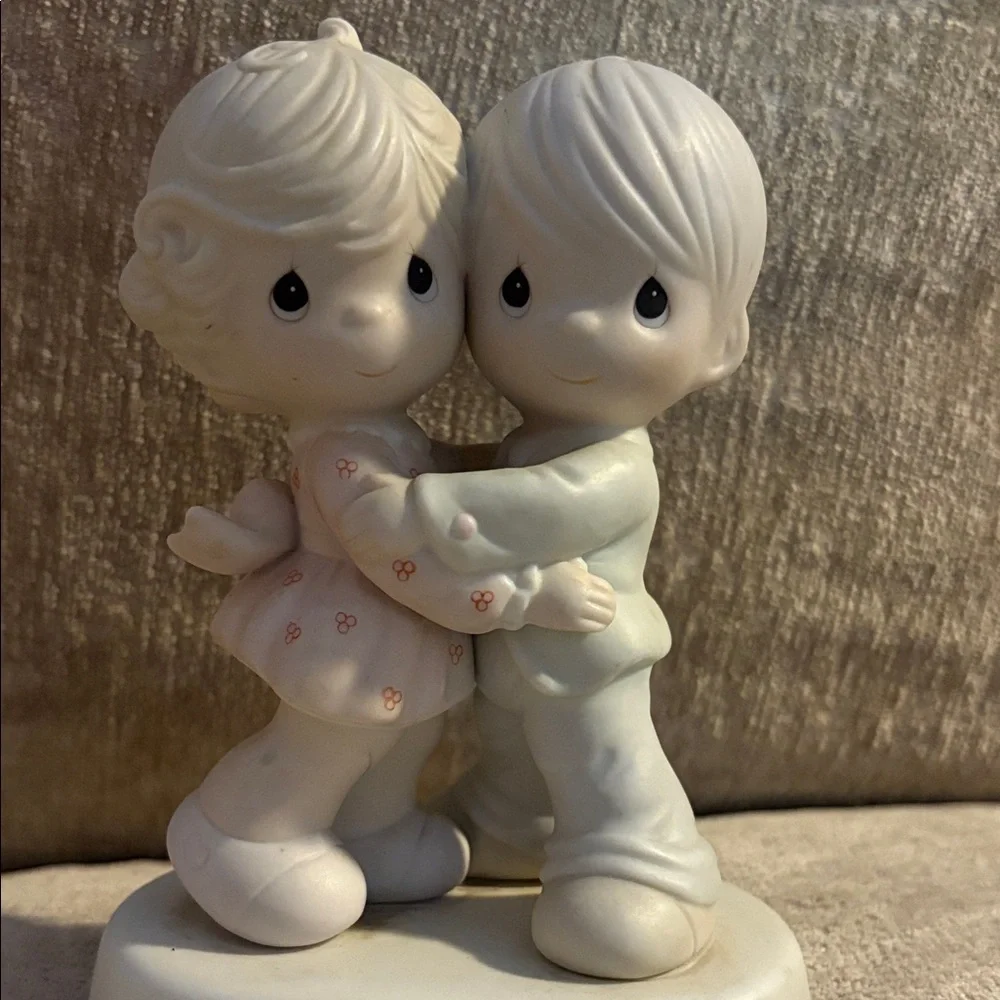 Precious Moments Cream and Pink Hugging Couple Porcelain Figurine